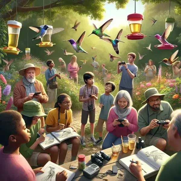 Group of people studying hummingbirds