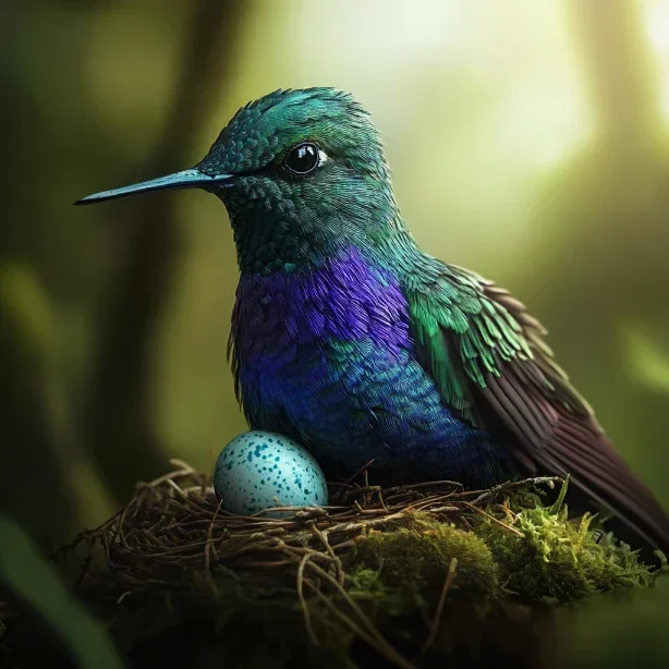 Hummingbird egg in nest