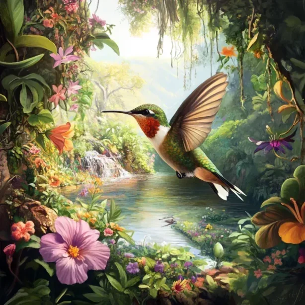 Hummingbird in a beautiful ecosystem