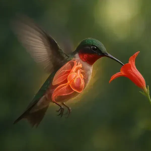 Hummingbird metabolism showing semi-transparent anatomy.