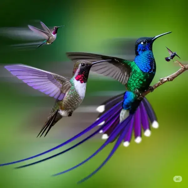 Three Hummingbirds showing off their speed and beauty