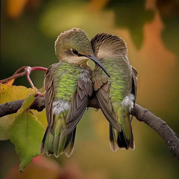 two cute cuddling hummingbirds